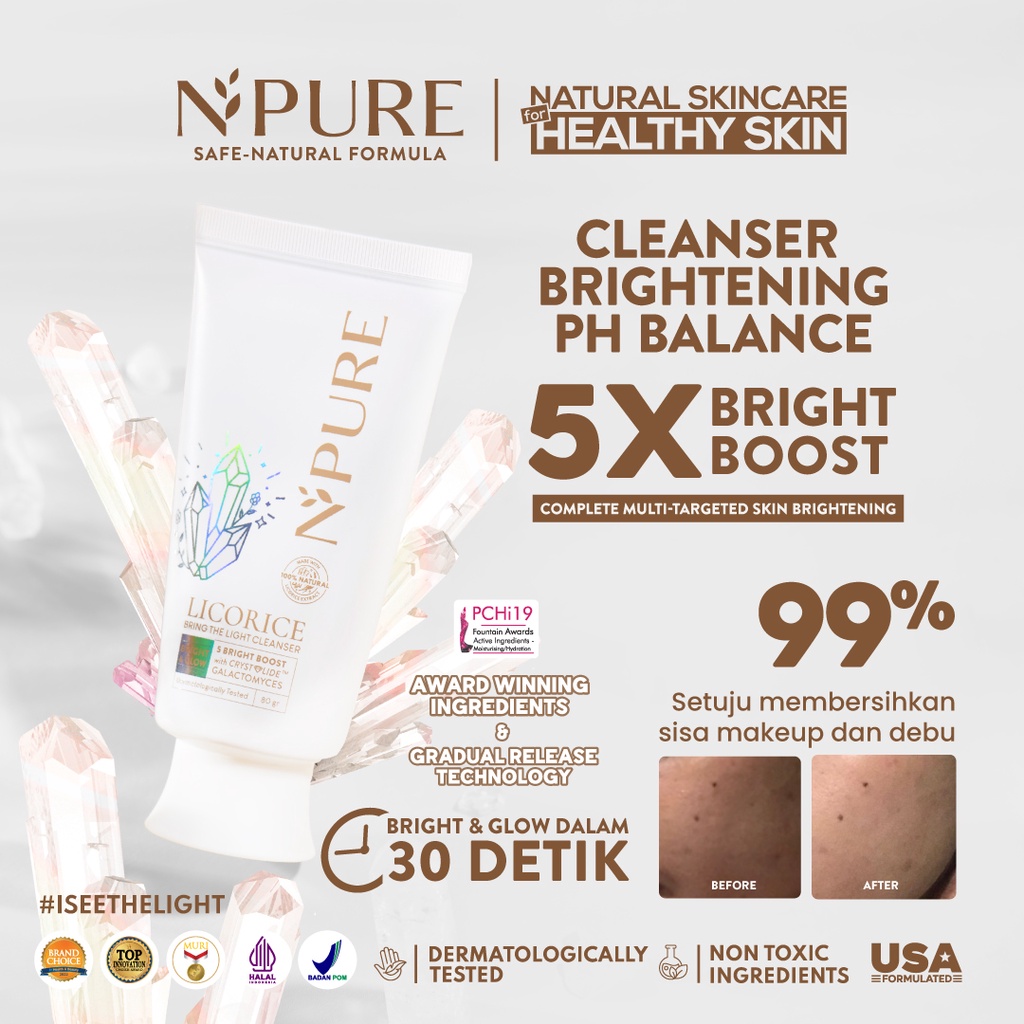 NPURE Licorice Light Cleanser Milky Spotlight Toner Light Serum Creamy Light Moisturizer Light Up Brightening Pad