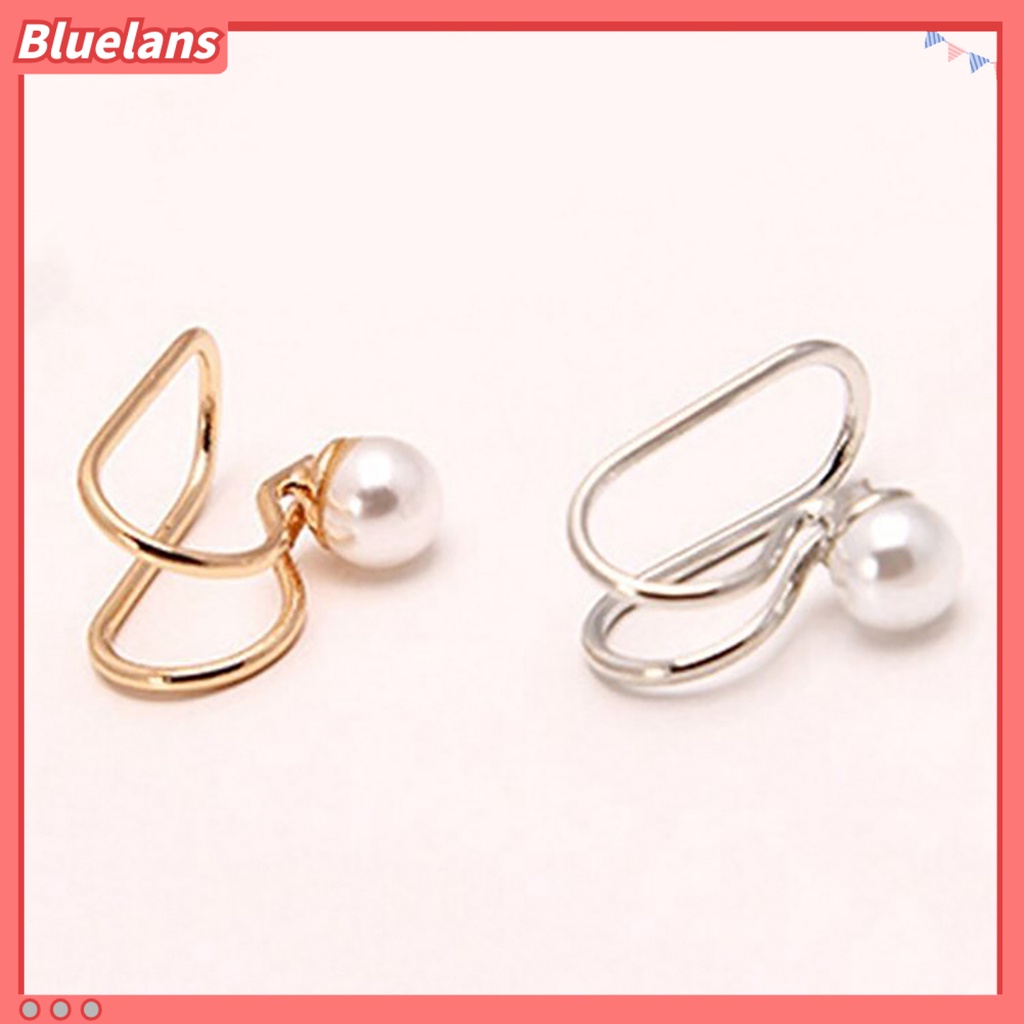 Bluelans 1Pc Women U Type Cubic Zirconia Faux Pearl Non Piercing Ear Cuff Clip Earring
