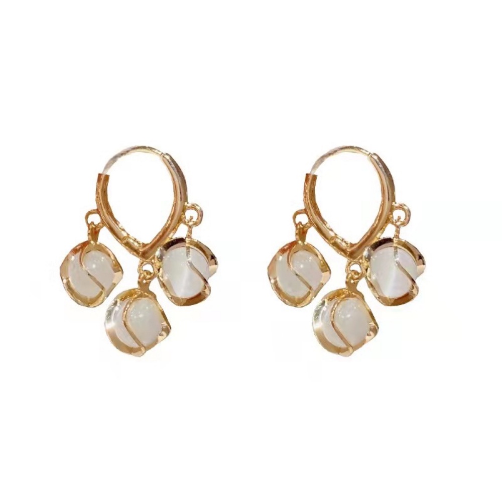 Anting Tusuk Gantung Desain Geometri Hias Opal Bulat Gaya Retrokoreasimple Untuk Wanita