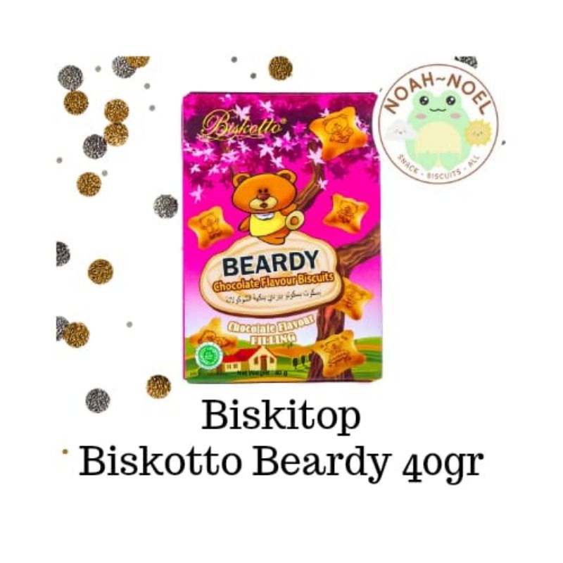 

NN - BISKITOP Biskoto Beardy 40gr Biskuit bentuk Beruang isi Cokelat Filling Biskuit isi selai