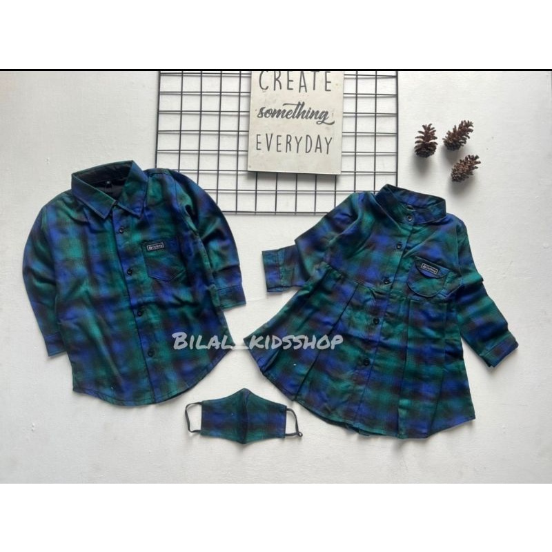KEMEJA &amp; DRESS COUPLE ANAK 1-12th ( FREE MASKER )