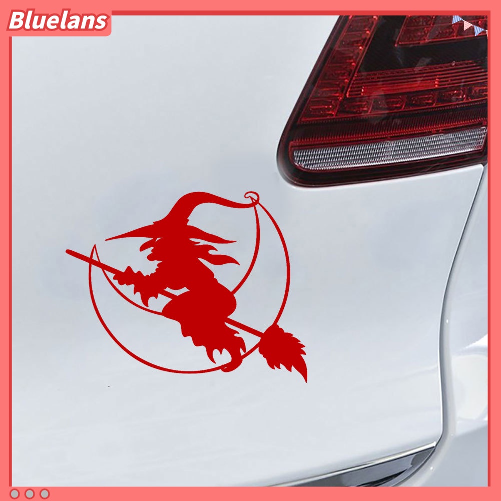 Stiker Decal Motif Penyihir Sapu Bulan Halloween Untuk Dekorasi Body Bumper Jendela Mobil