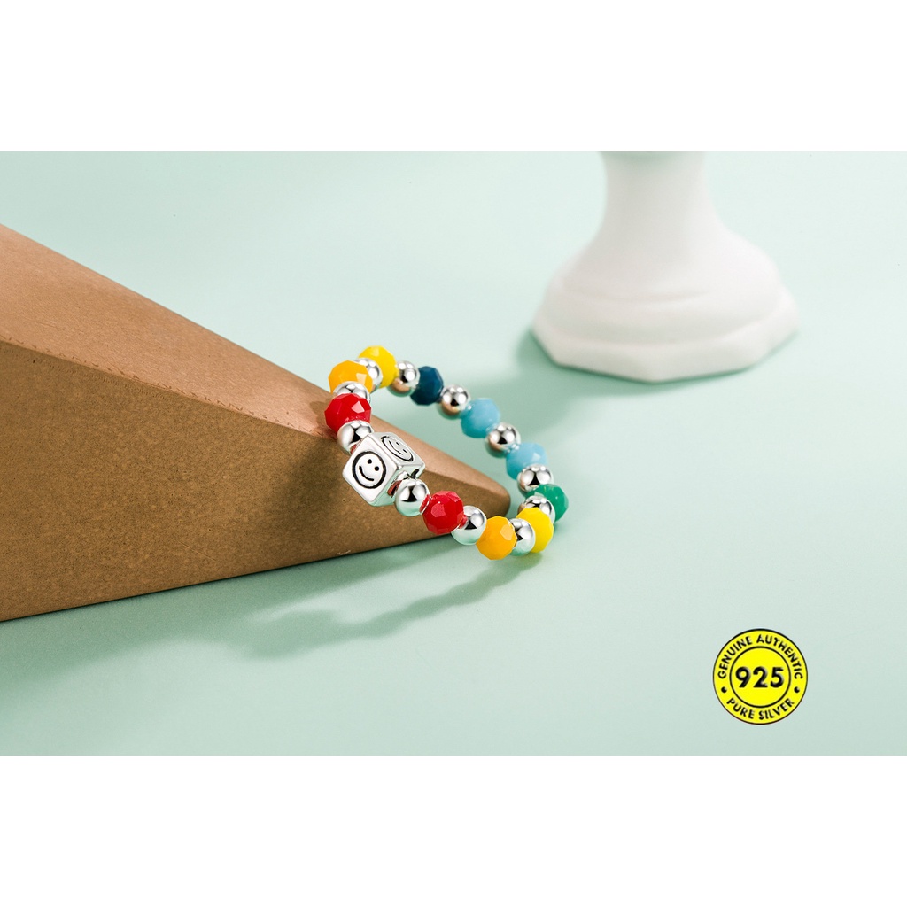 Cincin Desain Smiley Face Warna Pelangi Untuk Wanita U1149