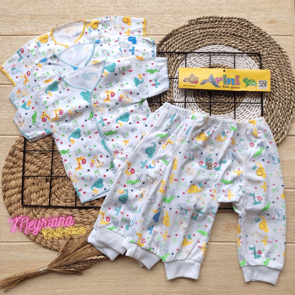 6 PCS Baju Celana Bayi Baru Lahir Setelan 3 Baju Bayi Pendek 3 Celana Panjang Pempers Bayi Newborn 0 - 3 Bulan Meyriana Collection