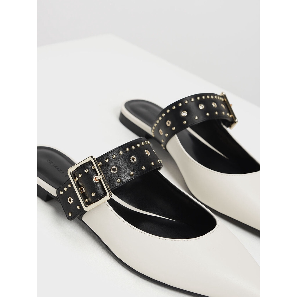 BELT SLOPPERS / STUDDED BUCKLE MULES - 0160