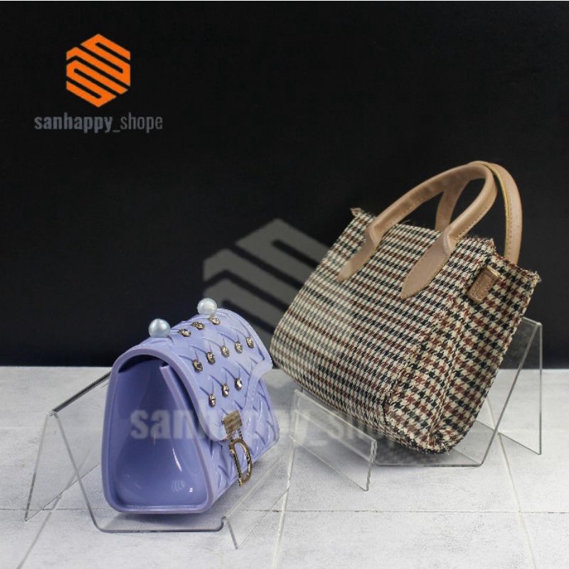 Akrilik stand display tas 2mm size sedang dan besar  | Akrilik standing tas murah / Acrylic tas seserahan pajangan murah