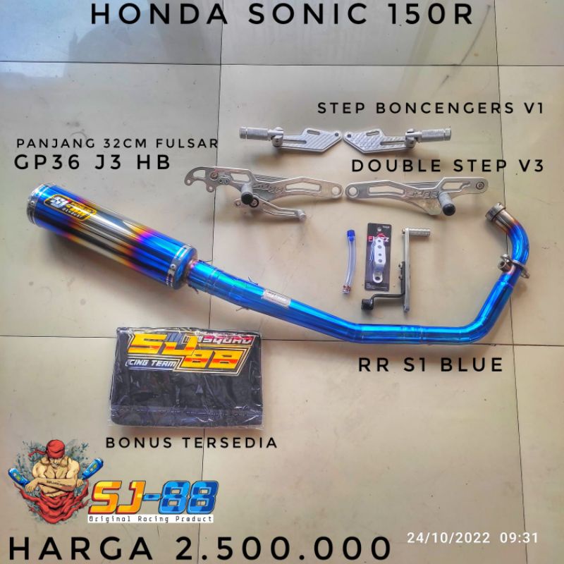 Knalpot sj88 sonic150r paket ub v3 step v1 bonus kaos rr s1 blue mix gp36 j3 hb gp20 j1 bv dan gp20 