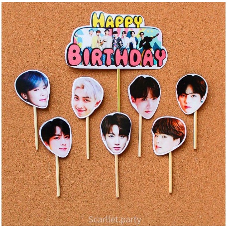 TOPPER CAKE HIASAN KUE BTS HIASAN KUE TART TOPPER ULANGTAHUN KOREA JUNGKOOK JIMIN DEKORASI BTS LILIN