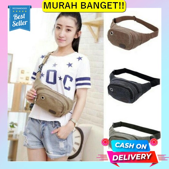 Tas Pinggang Waist Bag Pinggul Wanita Cewek Kulit Branded Premium Impo Tas Pinggang Kanvas / Waist B