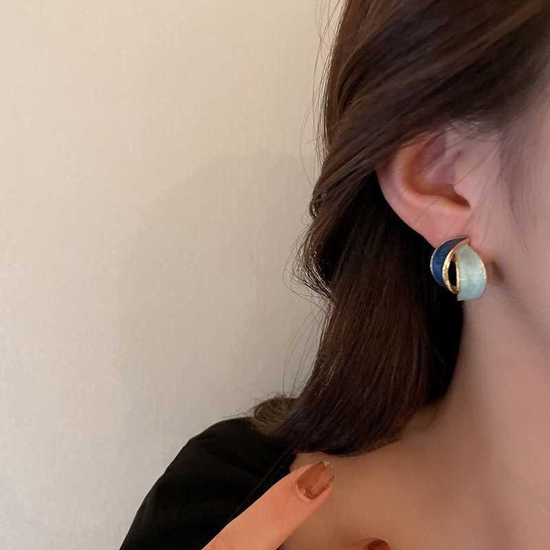 Mhang Anting Tusuk Gantung Bahan Sterling Silver 925 Desain Geometri Warna Biru Gaya Vintage Untuk Wanita