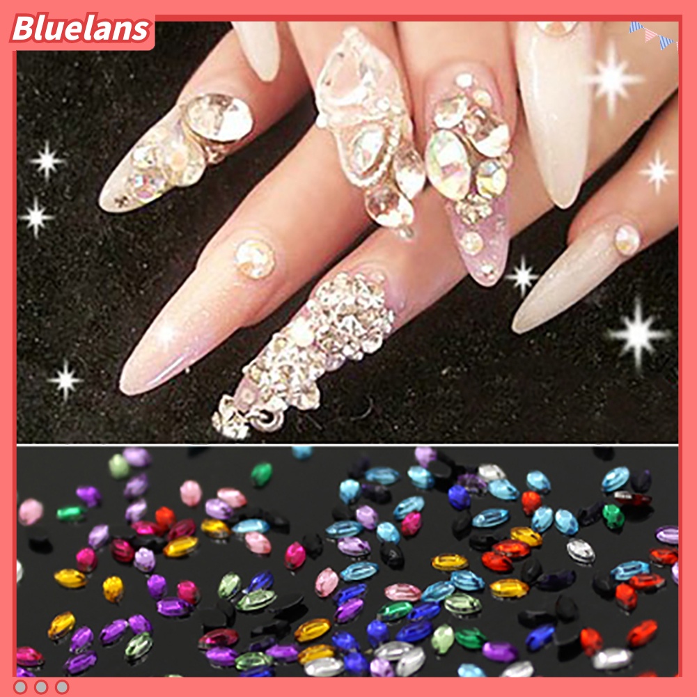 [bluelans] Stiker Stud Glitter 3D Bentuk Oval Multi Warna untuk Dekorasi Nail Art DIY