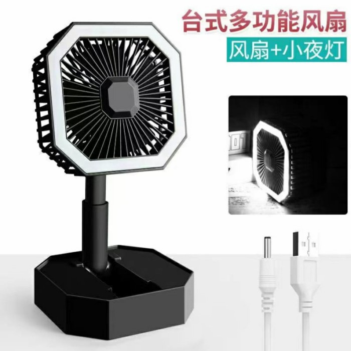 kipas meja led cas lampu belajar led cas kipas lipat lampu tidur led - Hijau