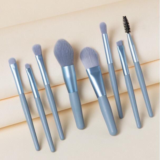 Lovefashion - Kuas Set Make Up 8pcs Set Mini Travel Make Up Brush Kuas03-biru