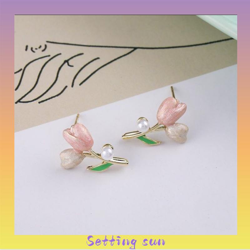 Anting S925 Silver Plated Soft Tulip Earrings Female Earrings Asesori TN