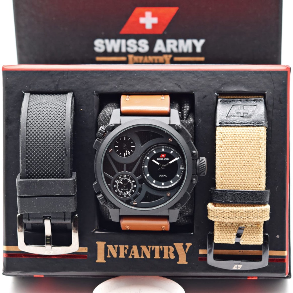 (SS) Jam Tangan Pria Swiss Sa Infantry Free Box + 2 Tali