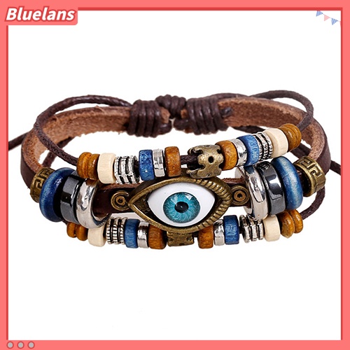 Bluelans Unisex Handmade Turkish Eye Faux Leather Adjustable Bracelet Wristband Jewelry