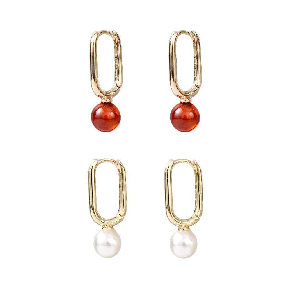 Anting Mutiara Agustina Elegan Vintage Bead Pendant Copper Woman Girl Korean Style Earrings