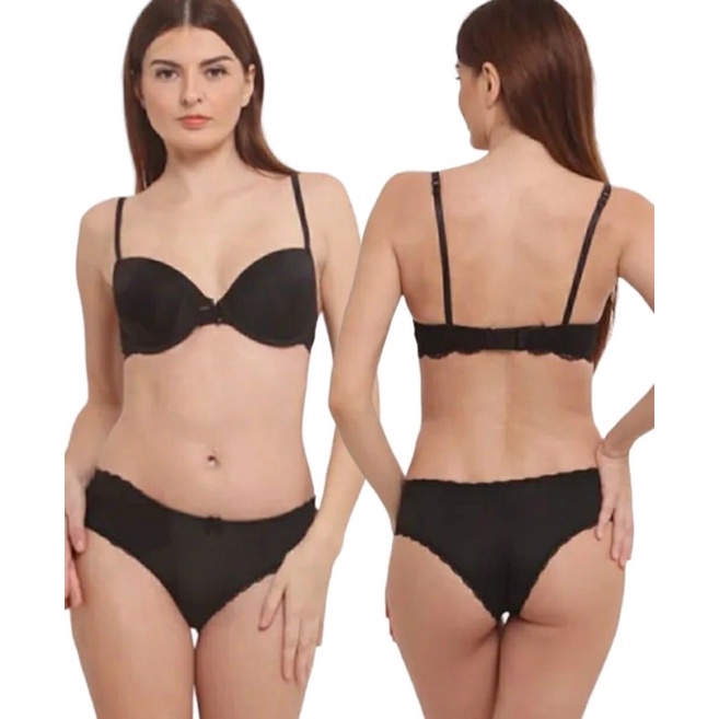 Bra set esmara Black plain cup with side lace