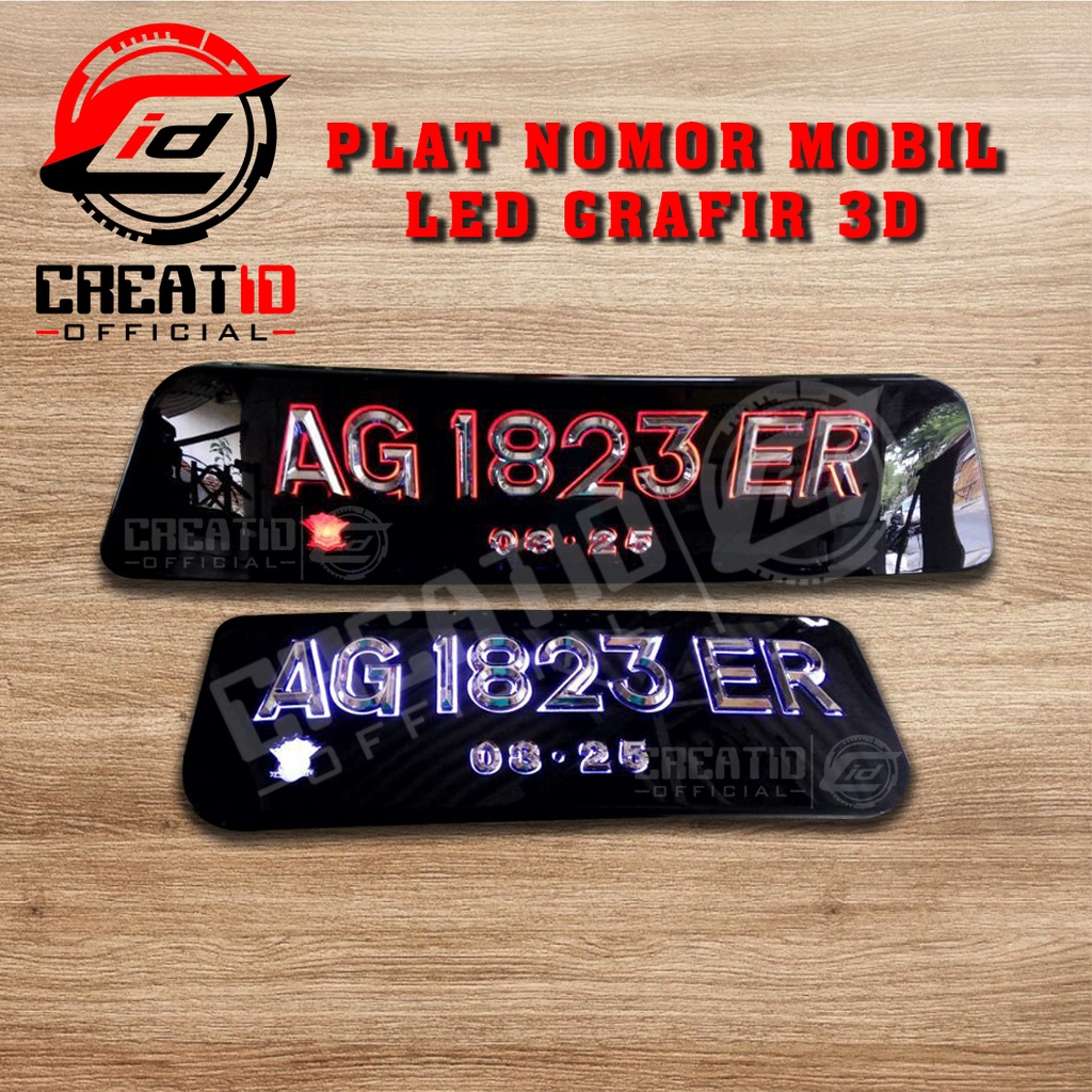 Plat Nomor Mobil Akrilik 3D Led Grafir