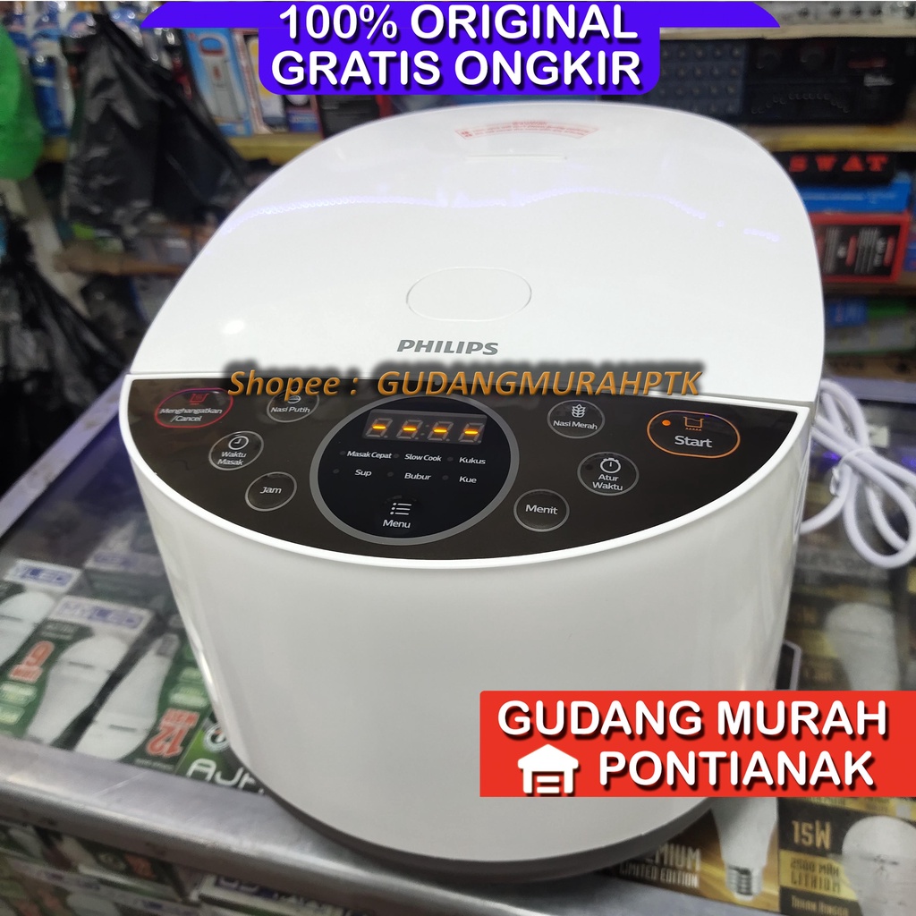 Rice Cooker PHILIPS 1.8L Digital HD4515/33 - 400Watt, 4515 33 8 Menu, White, putih, mejikom multi fungsi magic com penanak nasi