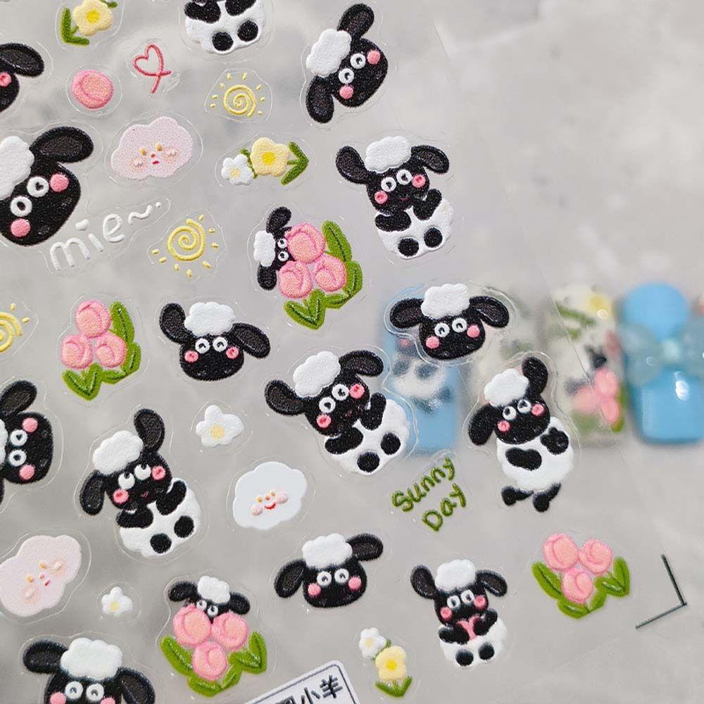 Mxbeauty Kartun Stiker Kuku Gaya Graffiti Perekat Diri Hewan Domba Bunga Nail Art Dekorasi