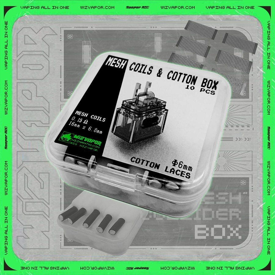 MESH COILS &amp; COTTON BOX BEEPER AIO BY WIZVAPOR COTTON BOX BEEPER