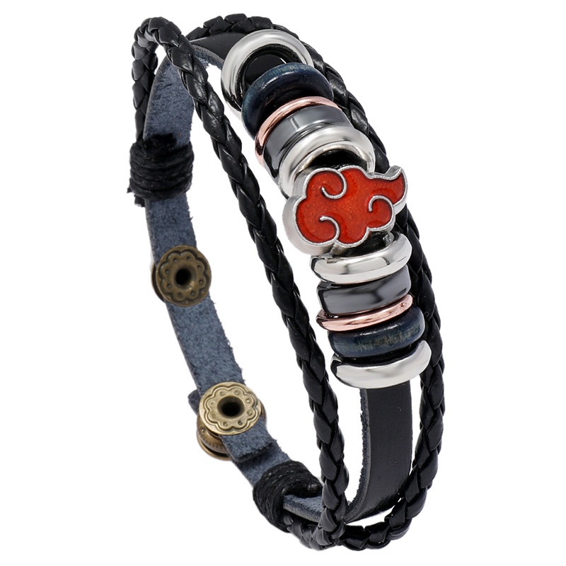 Gelang Tangan Kulit Aksen Stainless Steel Motif Naruto Ukuran 19CM - 21CM Untuk Pria