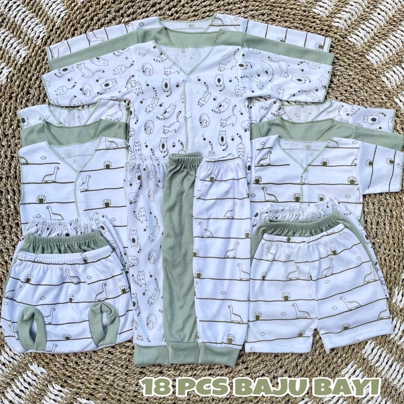 18 Pcs Baju Bayi Celana Bayi Setelan Bayi Baju Bayi Newborn Baju Bayi Baru Lahir Atasan Bayi Baju Bayi Murah Baju Bayi Lucu Baju Bayi Seri Abu DNW BABY