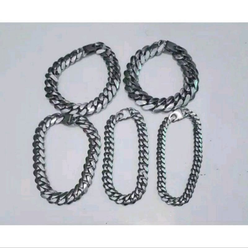 GELANG RANTAI BAJA SILVER ASLI 100% MONEL ASLI ANTI KARAT GELANG TANGAN PRIA MACHO