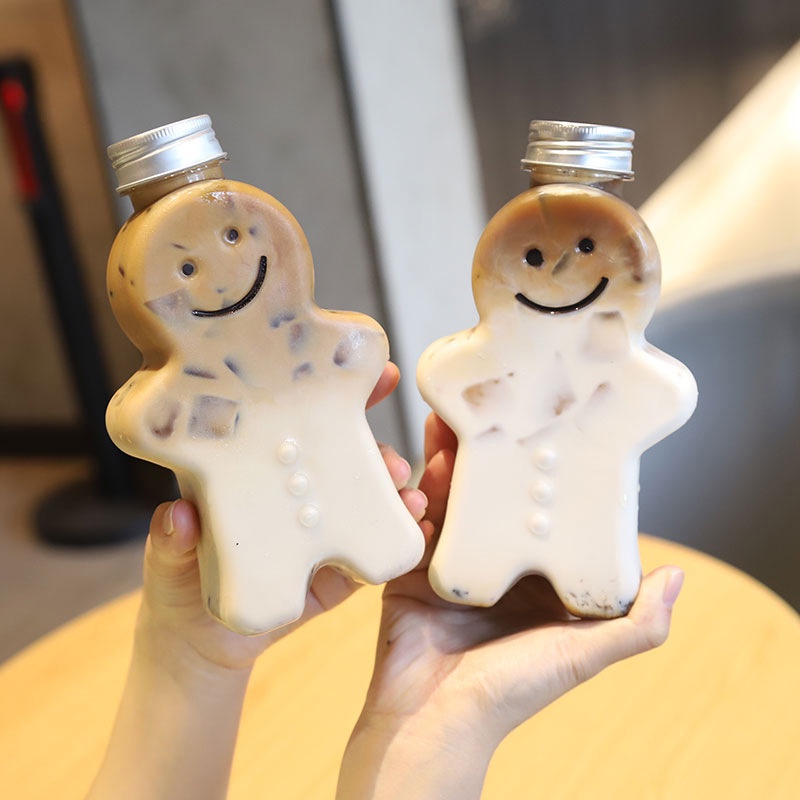 Botol Minum Bentuk Beruang Gingerbread Man Bahan Plastik 500ML Untuk Dekorasi Natal