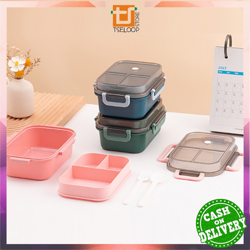 OFM-C697 Tempat Makan Set 2 Tingkat 3 Sekat Anti Tumpah / Lunch Box Susun Free Sendok Garpu Portable / Kotak Bento Tingkat Set BPA FREE