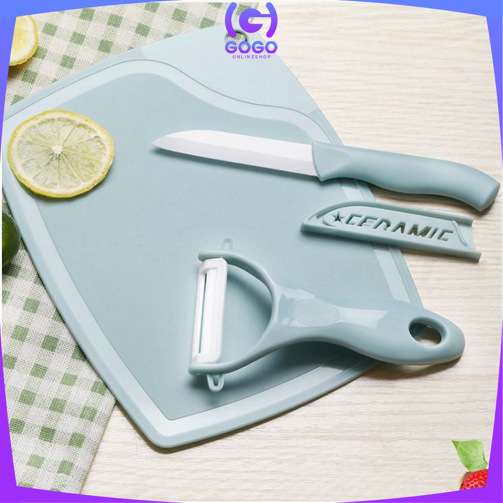 GOGO-C442 Pisau Set Keramik 3 in 1 Serbaguna/ Talenan Pisau Pengupas Buah Dan Sayur Knife Peeler Fruit Chopping