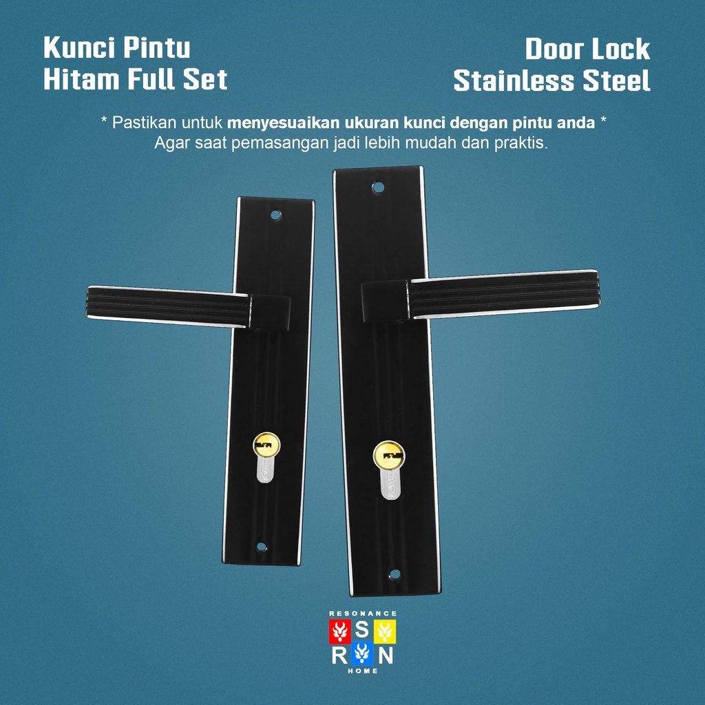 Kunci Pintu Tanggung Hitam Gagang Kotak Garis / Door Lock Full set Resonance Home