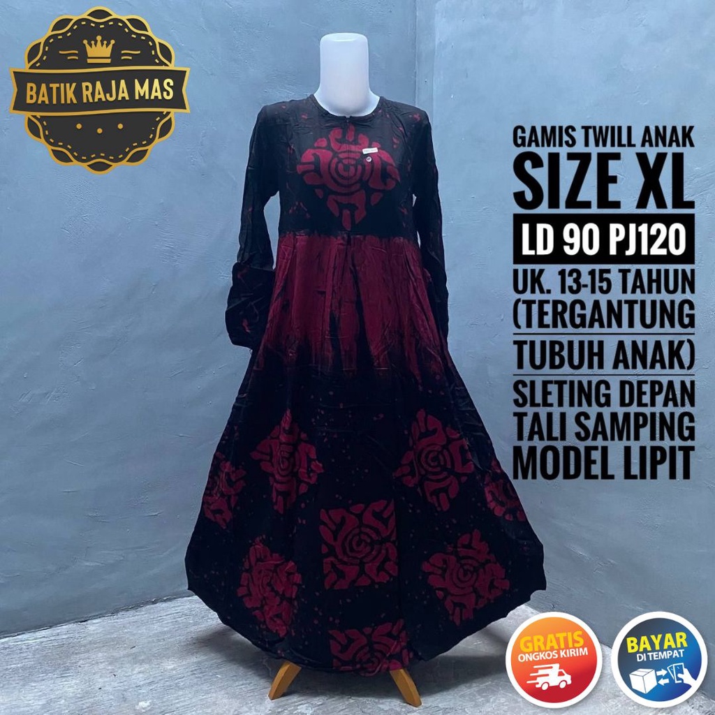 Gamis Anak Perempuan Tanggung Syari Raya Lebaran Motif Batik Abstrak Rayon Twill Ori Pekalongan Resl