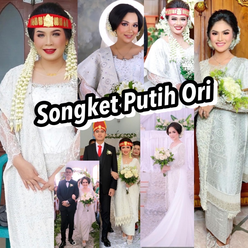 SONGKET LEPUS PUTIH  / SONGKET PALEMBANG TENUN ASLI/ SONGKET PUTIH SILVER TERBARU