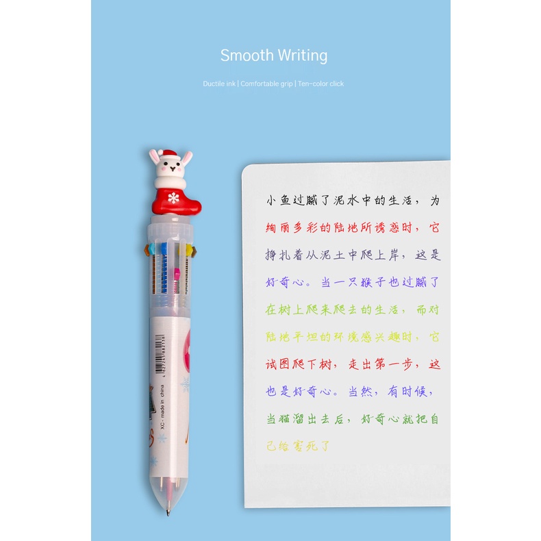 1pcs/lot Lucu Natal Santa Claus 10warna Bolpoin Kawaii Ditarik Rollerball Pen Hadiah Alat Tulis Kantor Sekolah