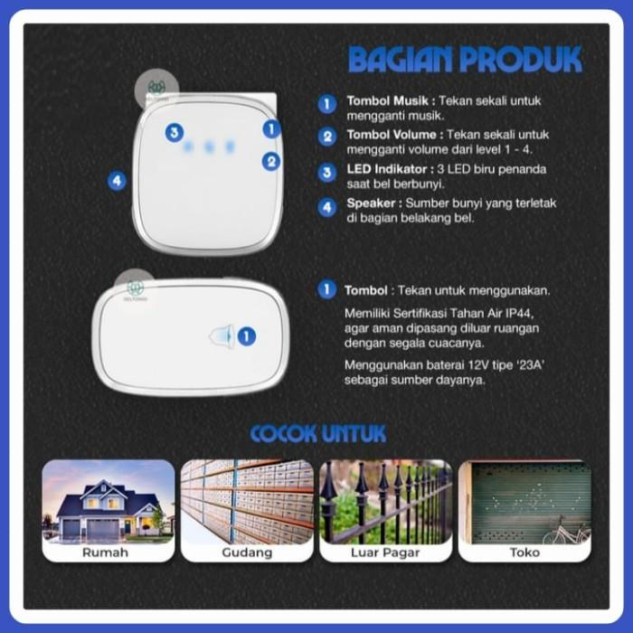 Bel Rumah Wireless Nada Dering ASSALAMUALAIKUM Waterproof Premium