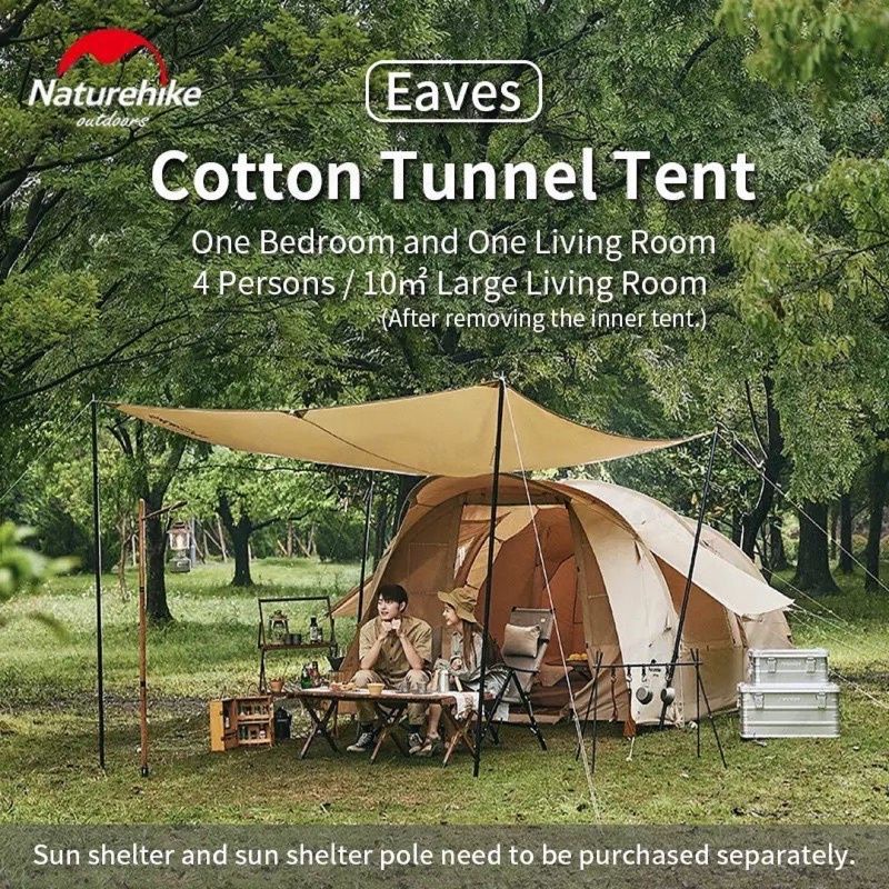 TENDA EAVES NATUREHIKE NH22ZP010 COTTON TUNNEL TENT GLAMPING CAMPING BERKEMAH OUTDOOR