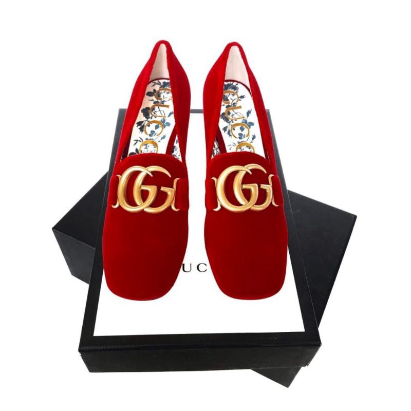 Gucci Shoes Velvet Red Marmont Original