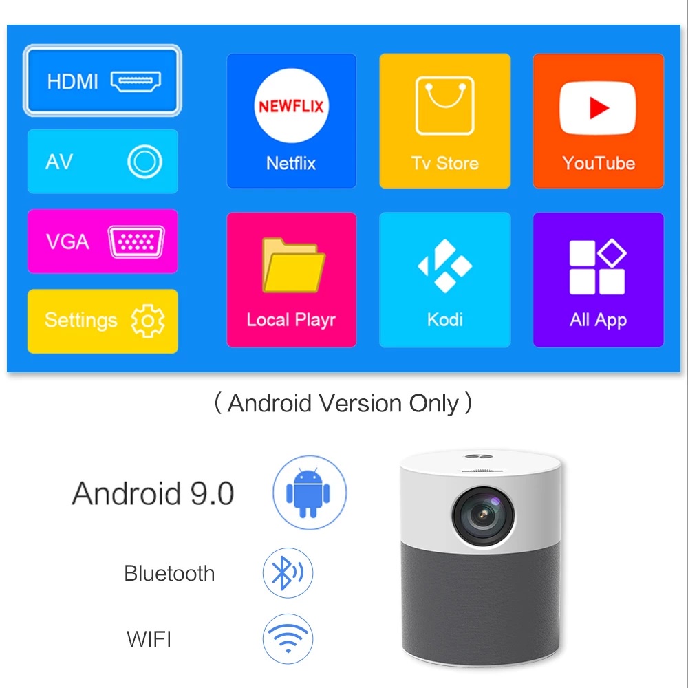 NewG Mini Smart Projector M1 Android 9 Bluetooth Beamer 5000 Lumen Home Theater 4K