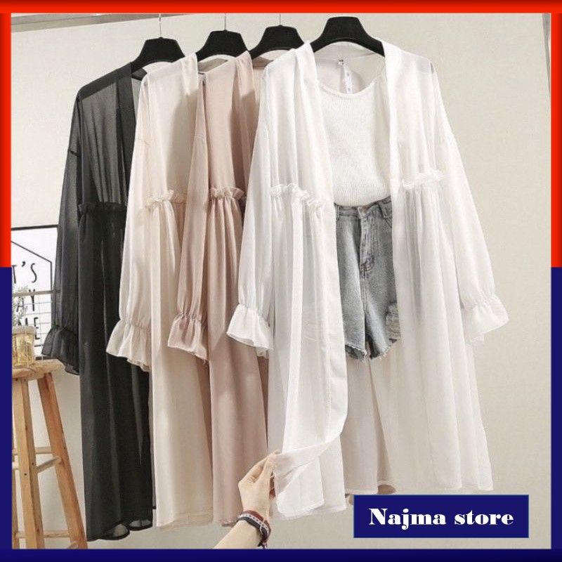 ❤ NAJMA ❤ Cardigan Ceruty Polos Long Cardi Outer Rempel Cardy Ruffle Panjang Daily Jumbo Big Size Wa