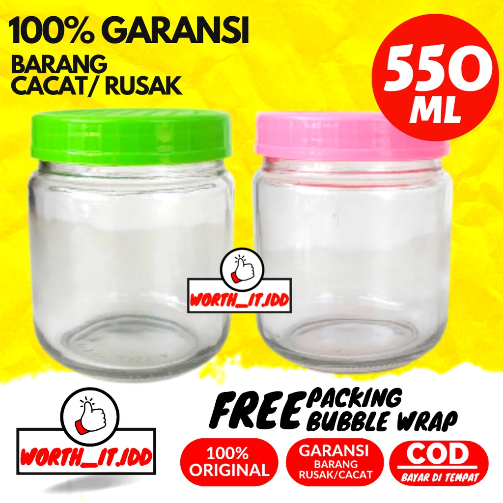 TOPLES KACA KEDAP UDARA 550 ML TUTUP PLASTIK SET JAR PENYIMPANAN MAKANAN BUMBU DAPUR KOPI GULA TEPUN