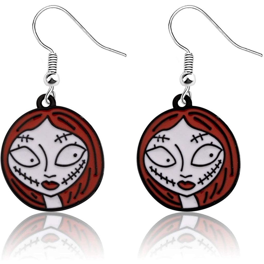 Anting Tusuk Gantung Desain Jack and Sally Zombiehantu Tema Halloween Gaya Vintage Untuk Wanita