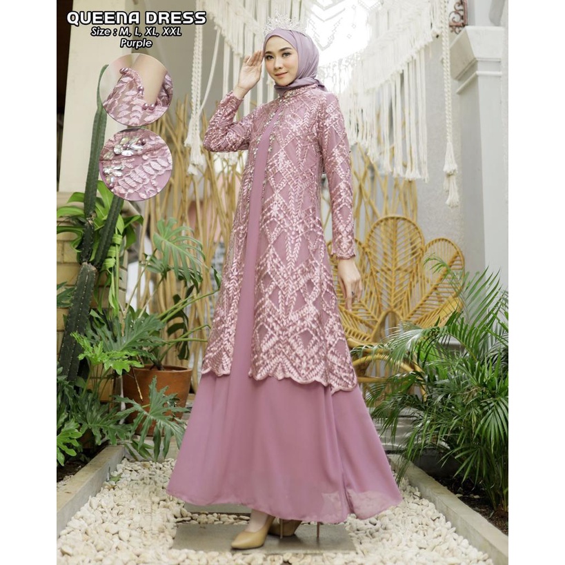 Yasmin Dress Tille Mix Ceruty Premium Kombinasi Payet - Gamis Pesta Terbaru - Dress Pesta Wanita - Gamis kondangan