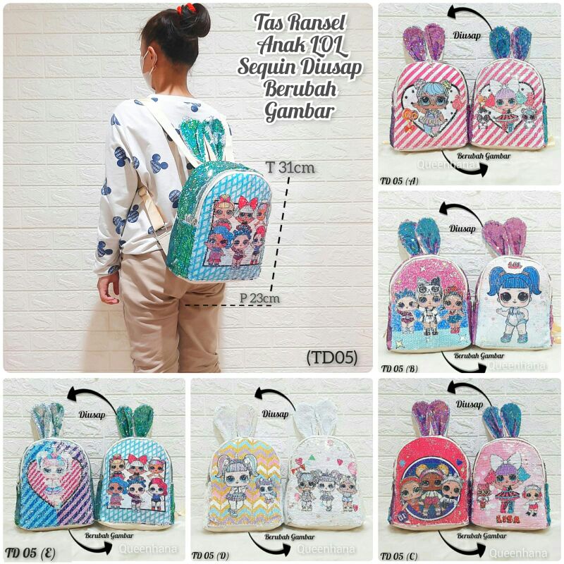 Tas Sequin Unicorn Tanduk Tas Sequin Usap Tas Sekolah Anak Perempuan