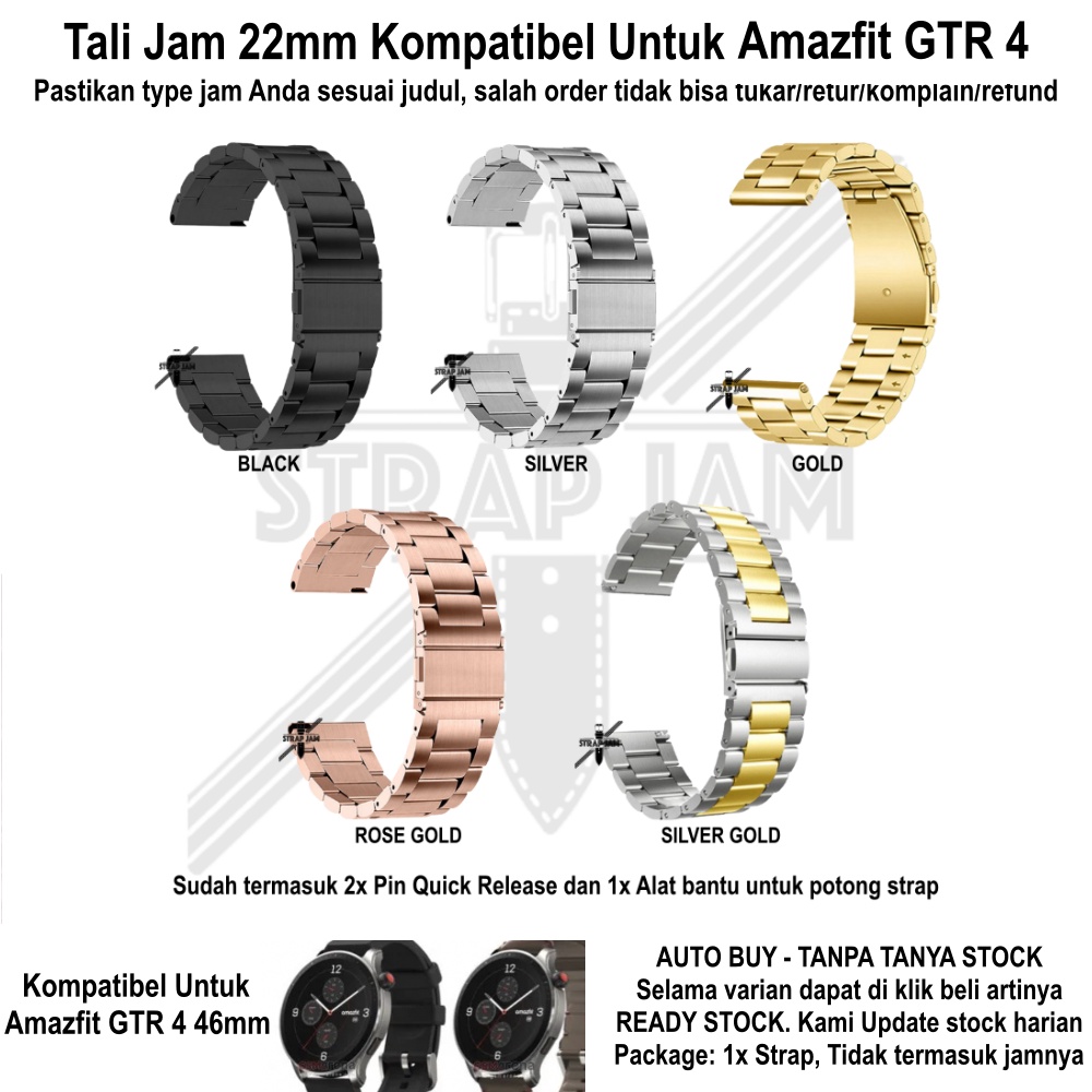 Stainless Steel Strap Amazfit GTR 4 46mm - Tali Jam Tangan 22mm Metal Padat