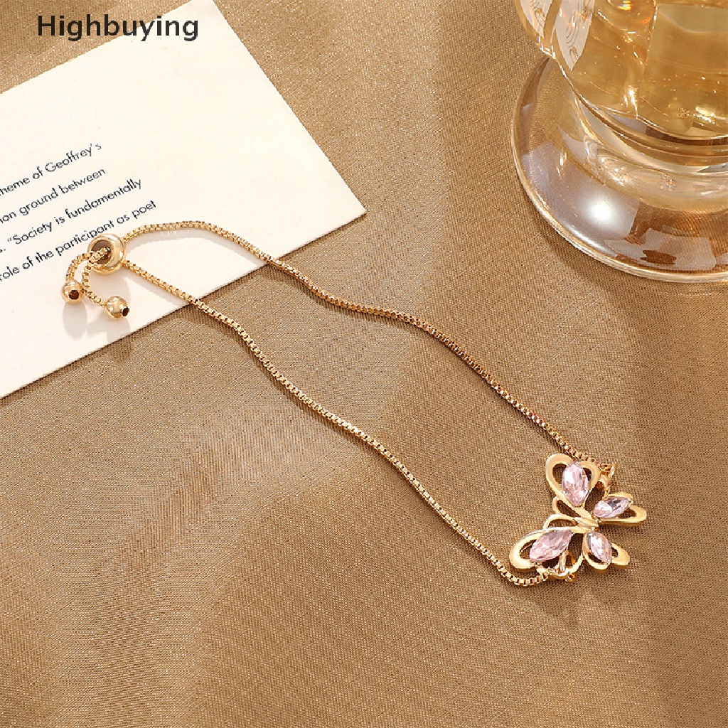 Perhiasan Gelang Wanita Model Kupu-Kupu Hollow Out Aksen Kristal Pink Untuk Hadiah Ulang Tahun Glory
