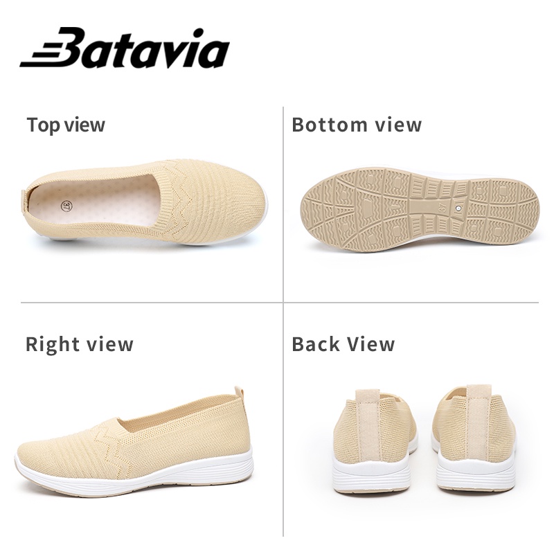 (COD)Batavia Shoes Sepatu Flat Wanita Rajut Terbaru Sepatu flat slip-on berkualitas tinggi yang lembut dan bernapas A163