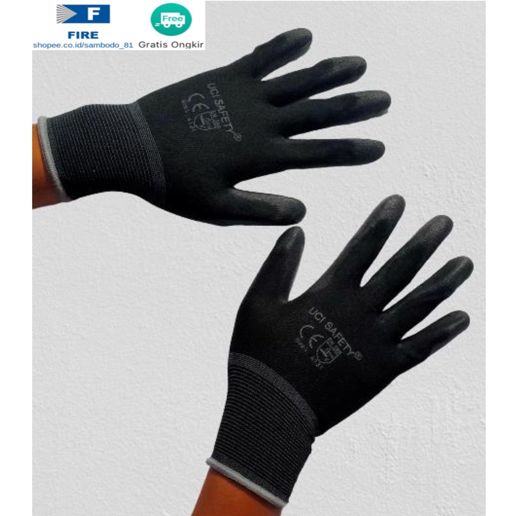 Sarung Tangan Static Multi Purpose Polyurethane Kerja Palmfit Safety Gloves Security Dilapisi Karet Industri Pabrik Uci Safety Motor Bengkel otomotif Bagunan Coating Karet Pengaman kerja Packing