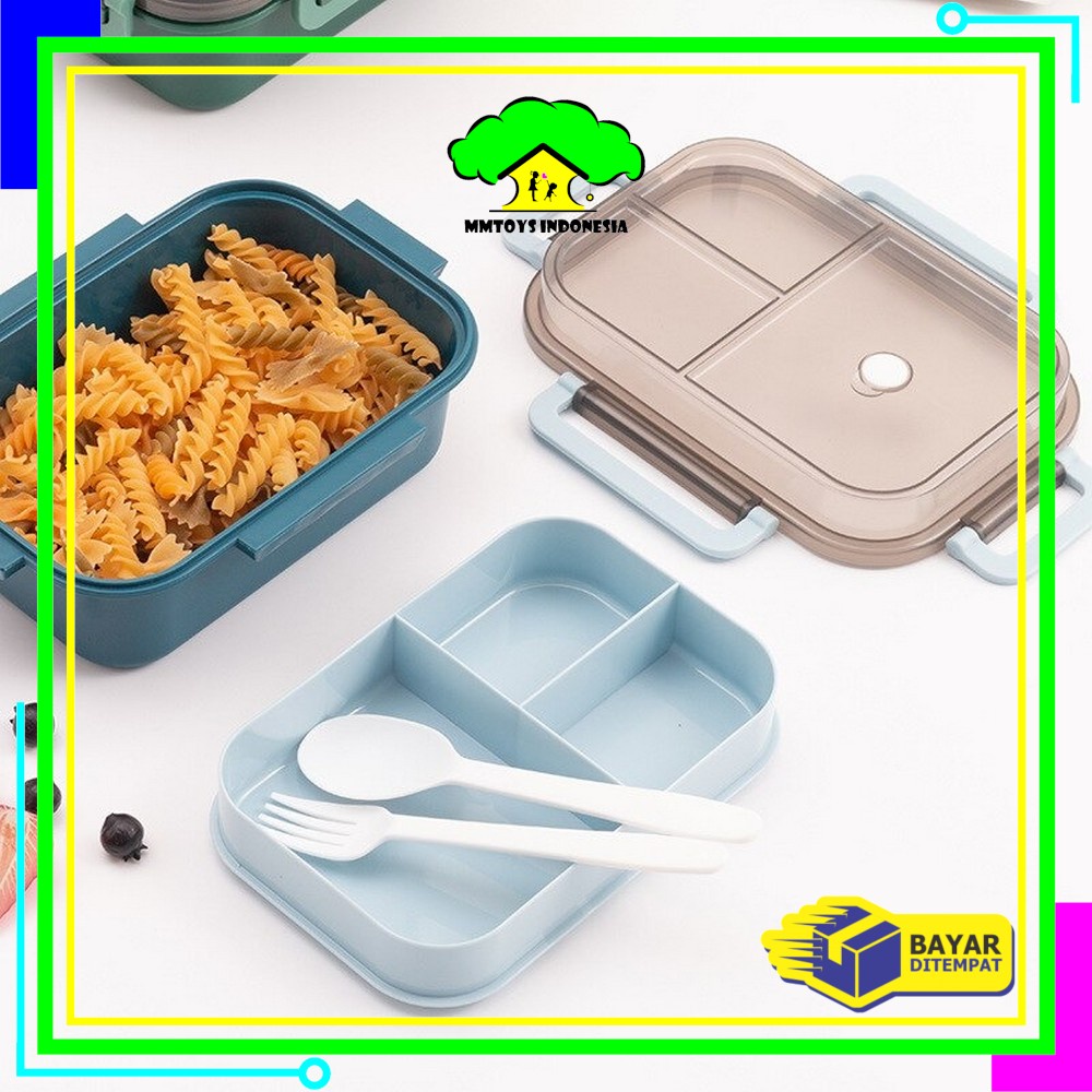 MI-C697 Tempat Makan Set 2 Tingkat 3 Sekat Anti Tumpah / Lunch Box Susun Free Sendok Garpu Portable / Kotak Bento Tingkat Set BPA FREE